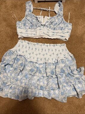 Altard State/ Arula Floral Blue & White Two-Piece Dress Set